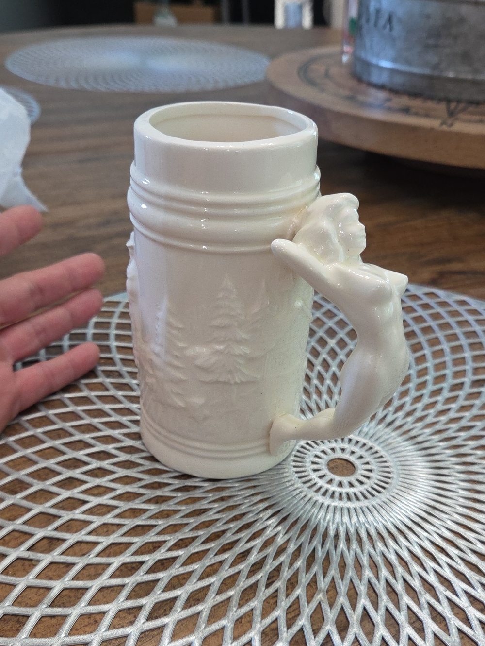 Cream Ceramic Stein with Naked Lady Handle